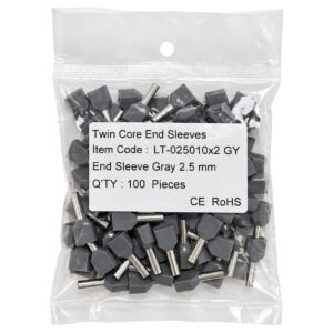 KableKonnect twin insulated cable ferrule 2.5 sq mm grey (2x2.5-10), pack of 100